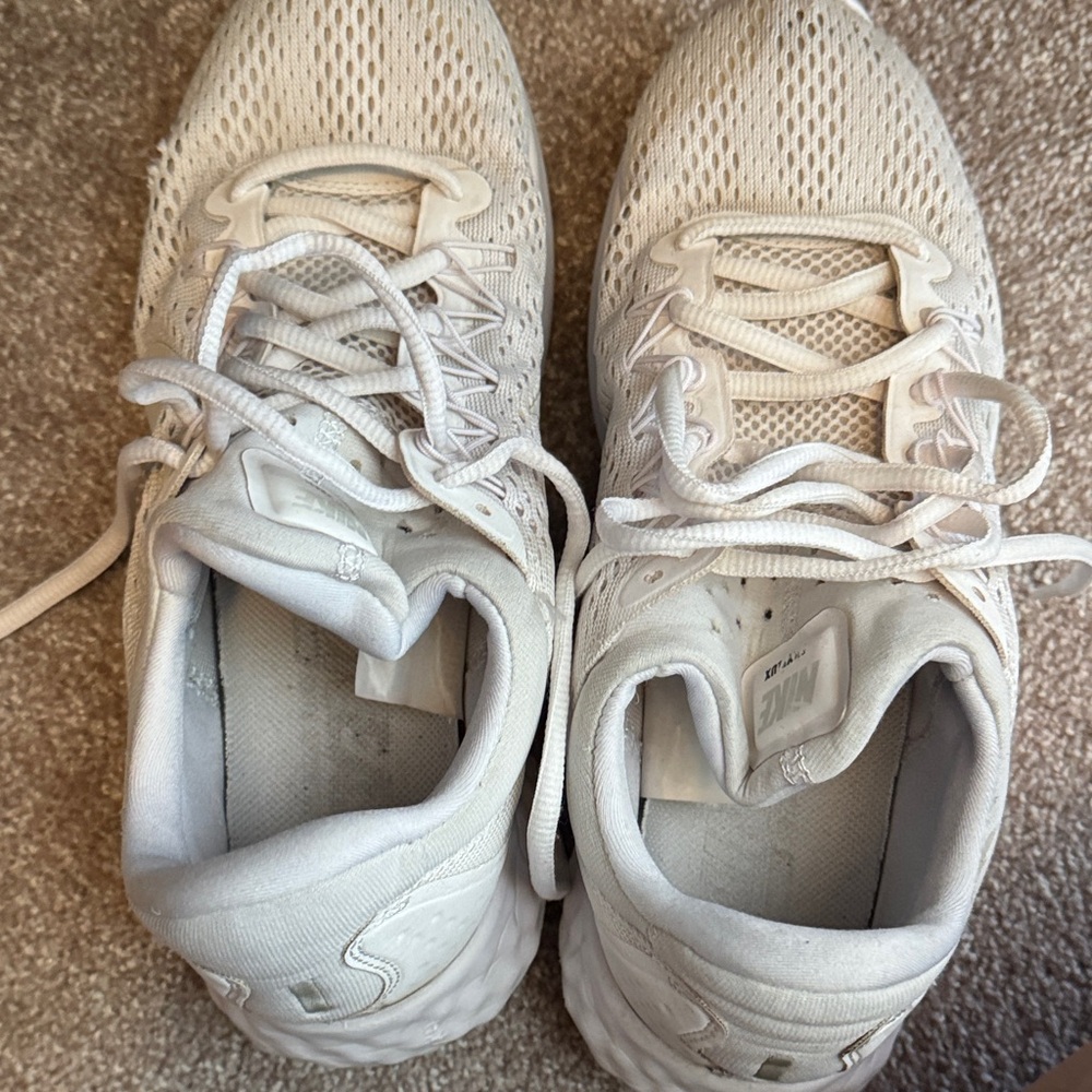 Nike Cream/White Mesh Athletic Sneakers